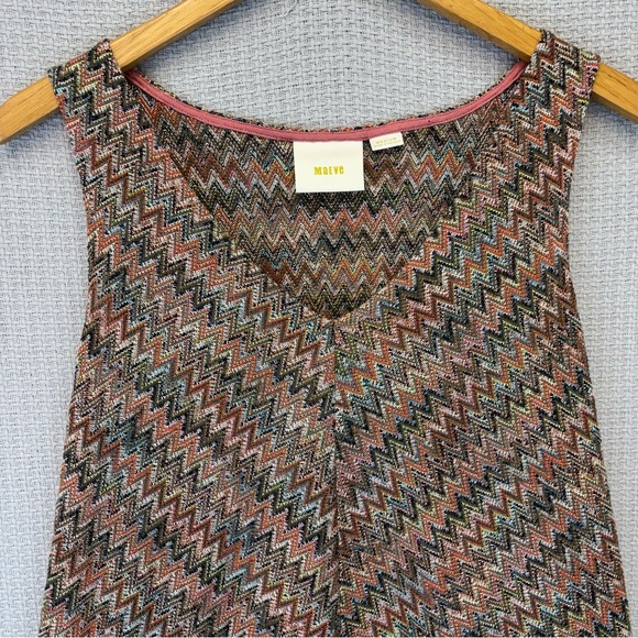 Maeve Anthropologie Westwater Dress Womens Med Chevron Knit Flounce Hem Boho - Picture 2 of 9